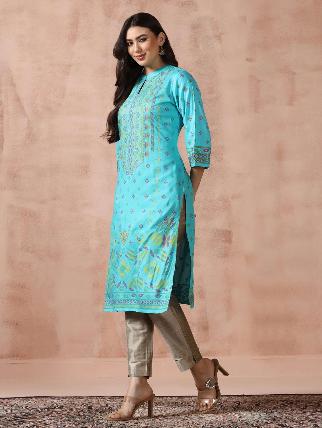  women turquoise rayon straight kurta - 22449916 -  Standard Image - 5