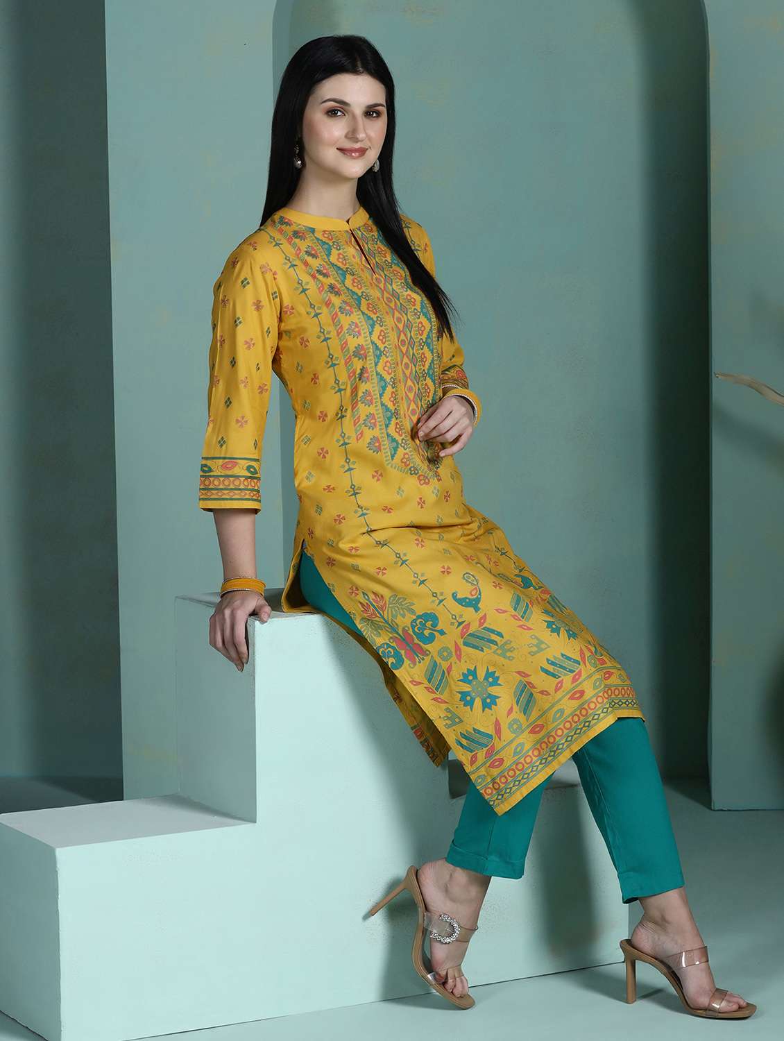  women yellow rayon straight kurta