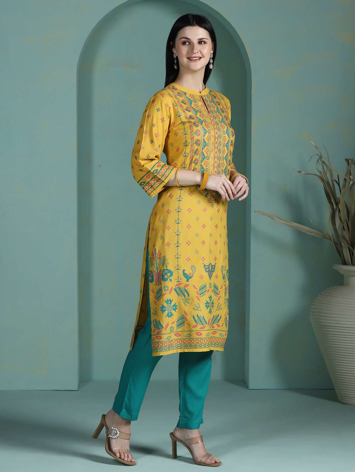  women yellow rayon straight kurta - 22449917 -  Standard Image - 3