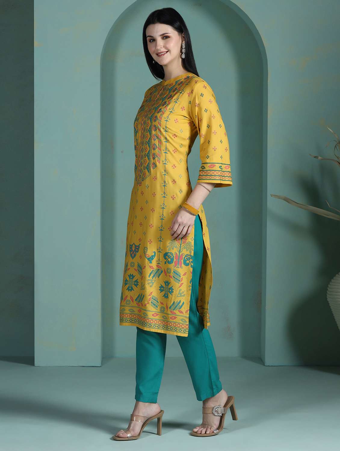  women yellow rayon straight kurta - 22449917 -  Standard Image - 5
