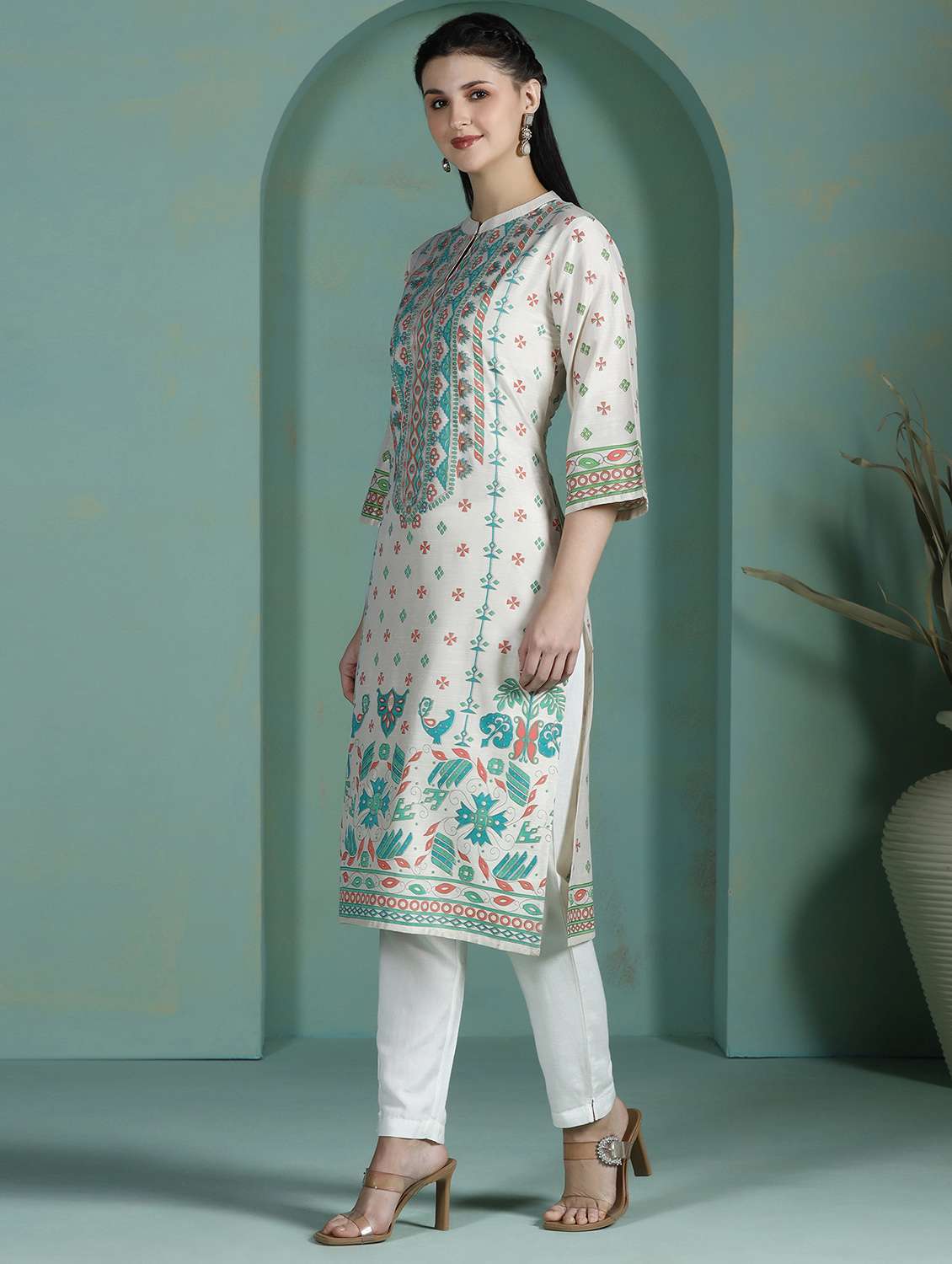  women cream rayon straight kurta - 22449918 -  Standard Image - 5
