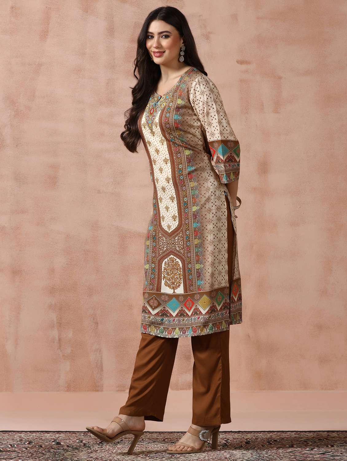 women printed three quarter sleeve kurta pant with dupatta set - 22449938 -  Standard Image - 3