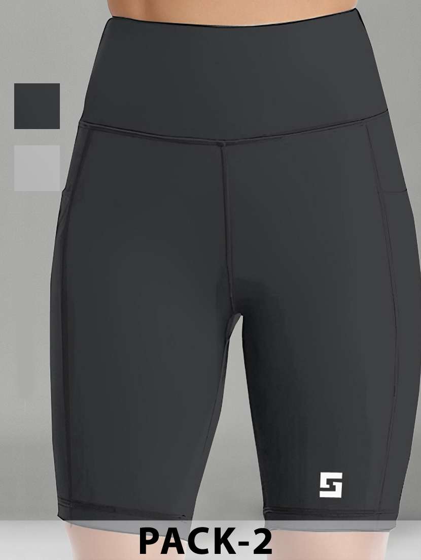 women grey polyester sports shorts short