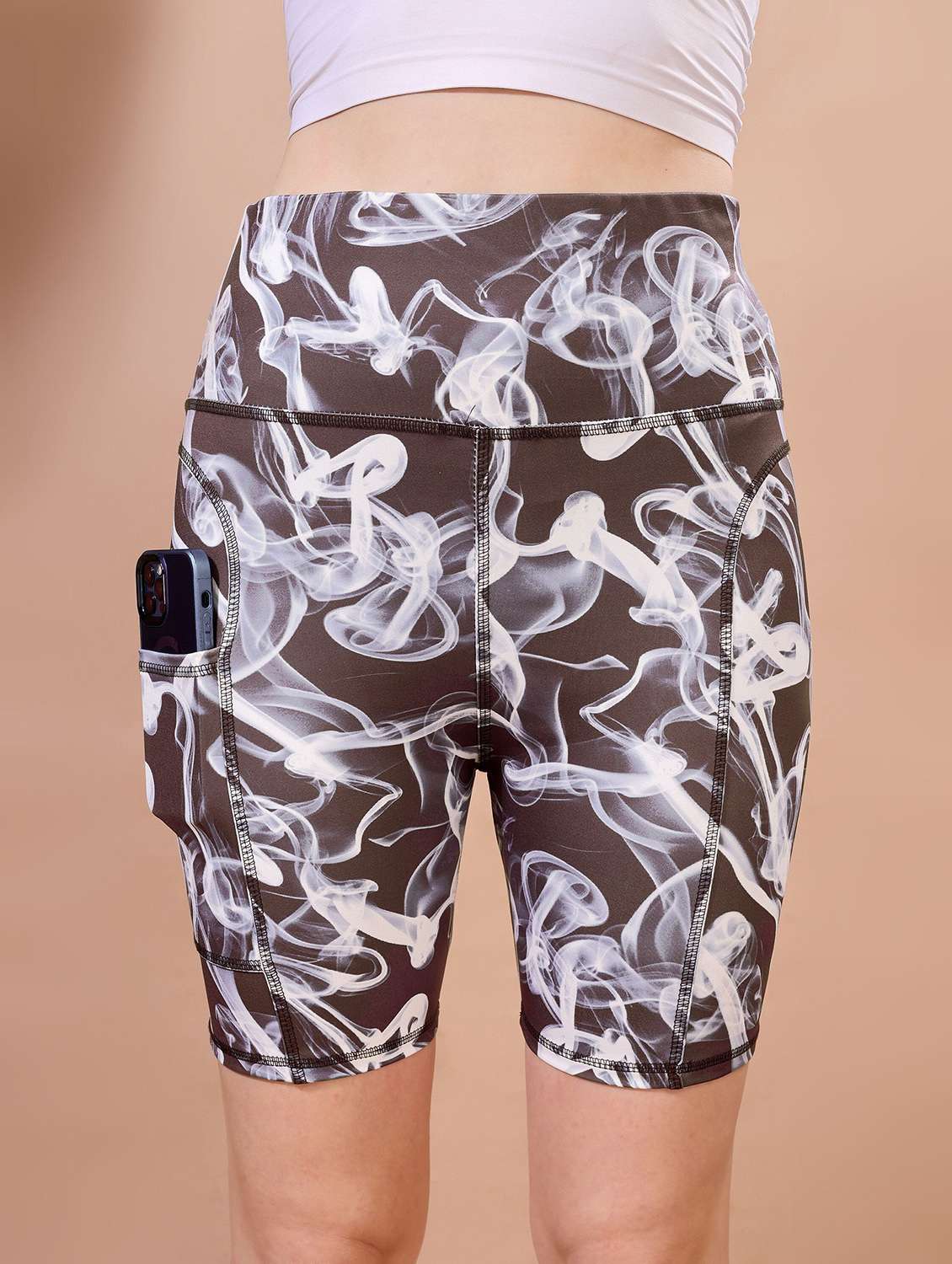 women brown polyester sports shorts short