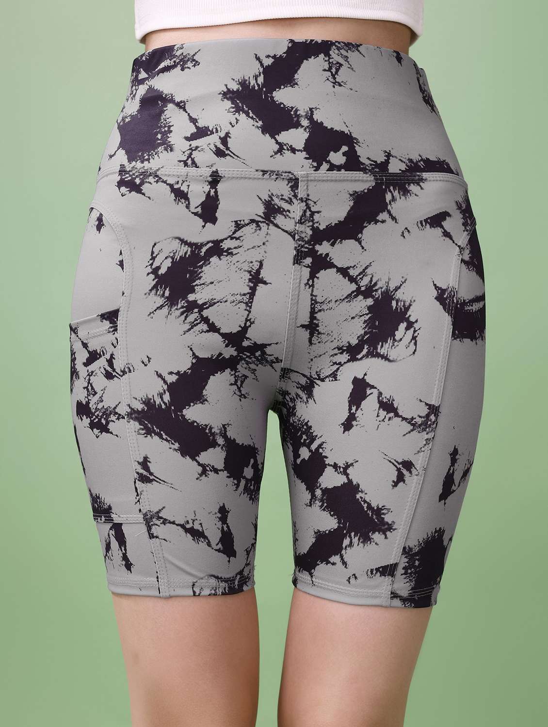 women printed polyester blend active wear shorts