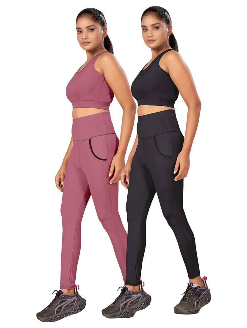 women multi colored polyester active wear co-ords set pack of 2