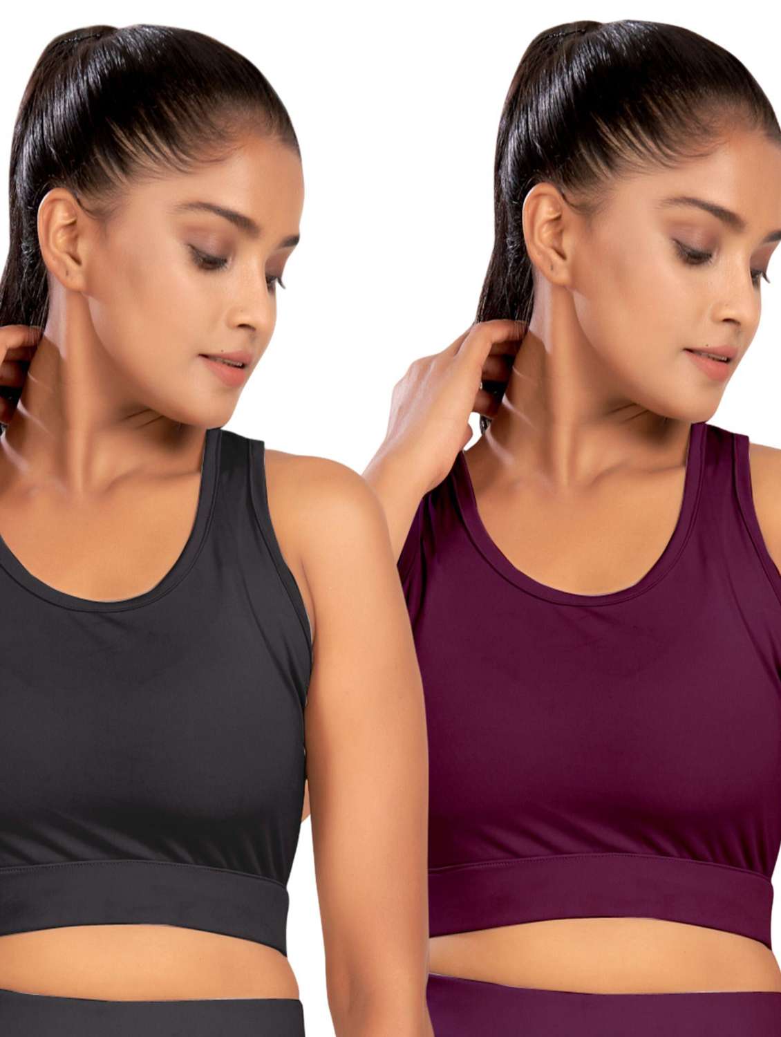 women pack of 2 solid non padded sports bra