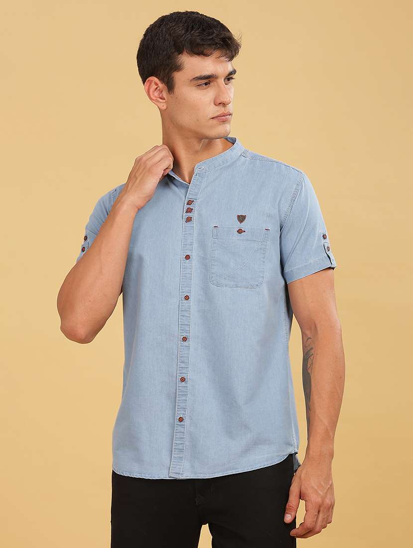 men solid short sleeve slim fit casual shirt