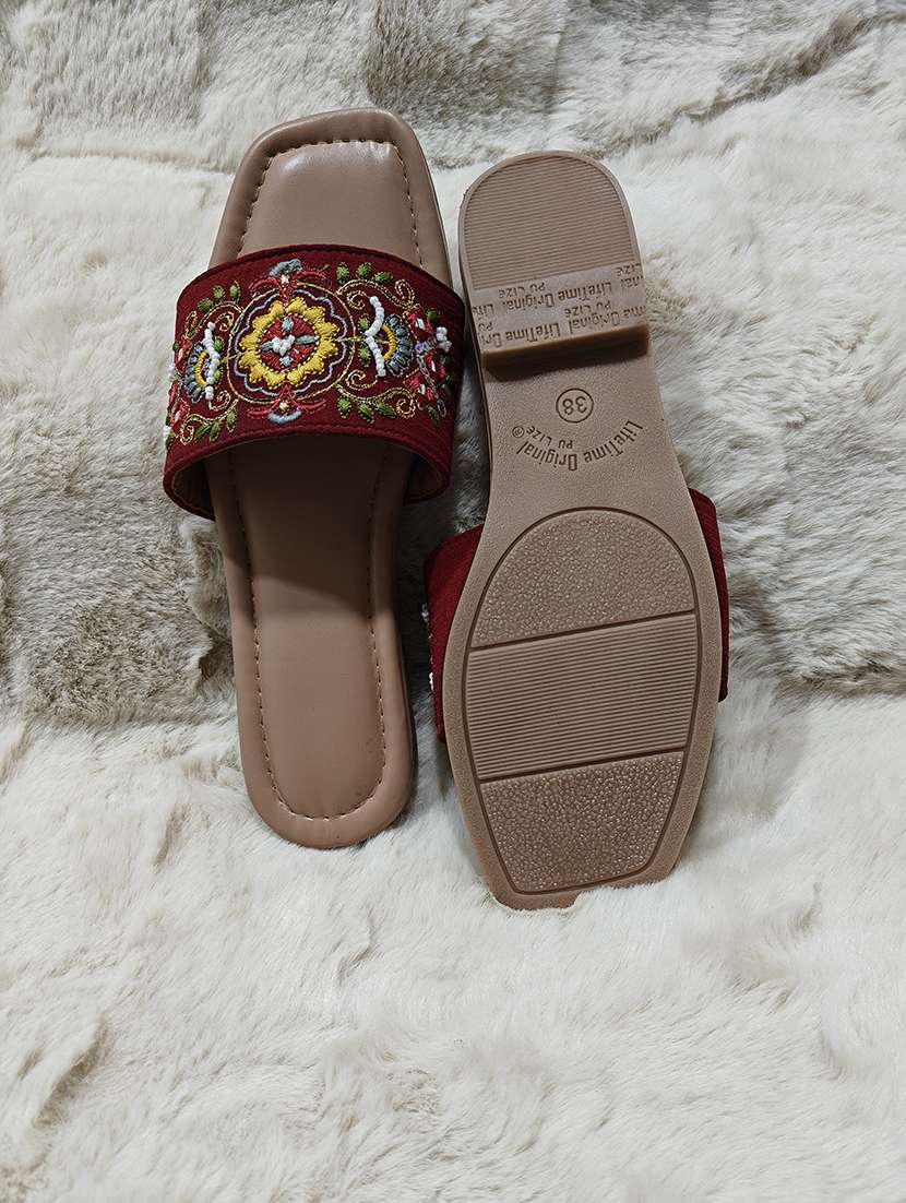 women solid with work slip on flat sandal - 22450416 -  Standard Image - 3