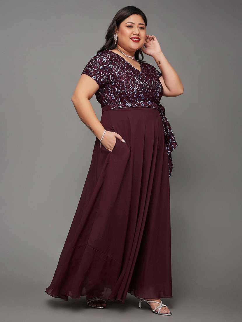 women self design v neck fit and flare dress - 22450491 -  Standard Image - 3