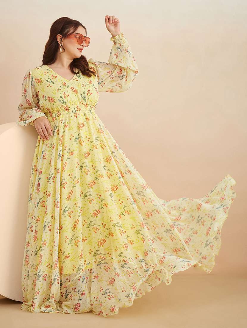 women printed v neck fit and flare dress