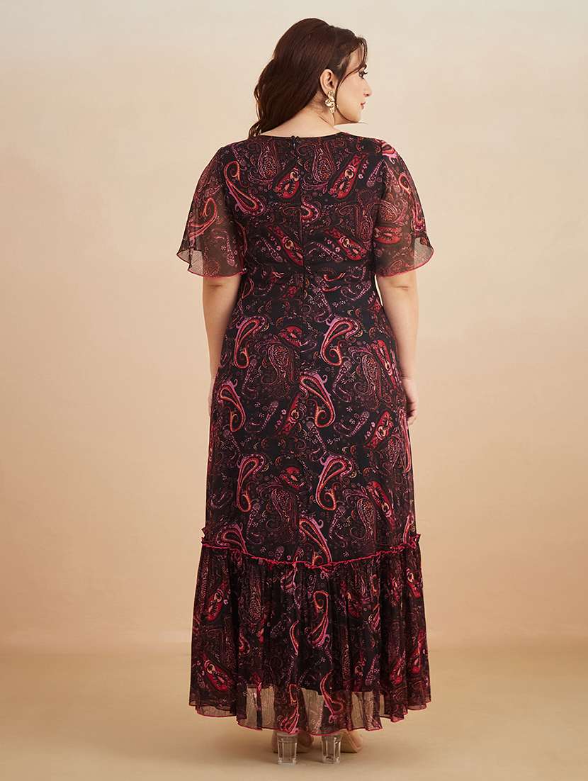 women printed v neck tiered dress - 22450494 -  Standard Image - 3