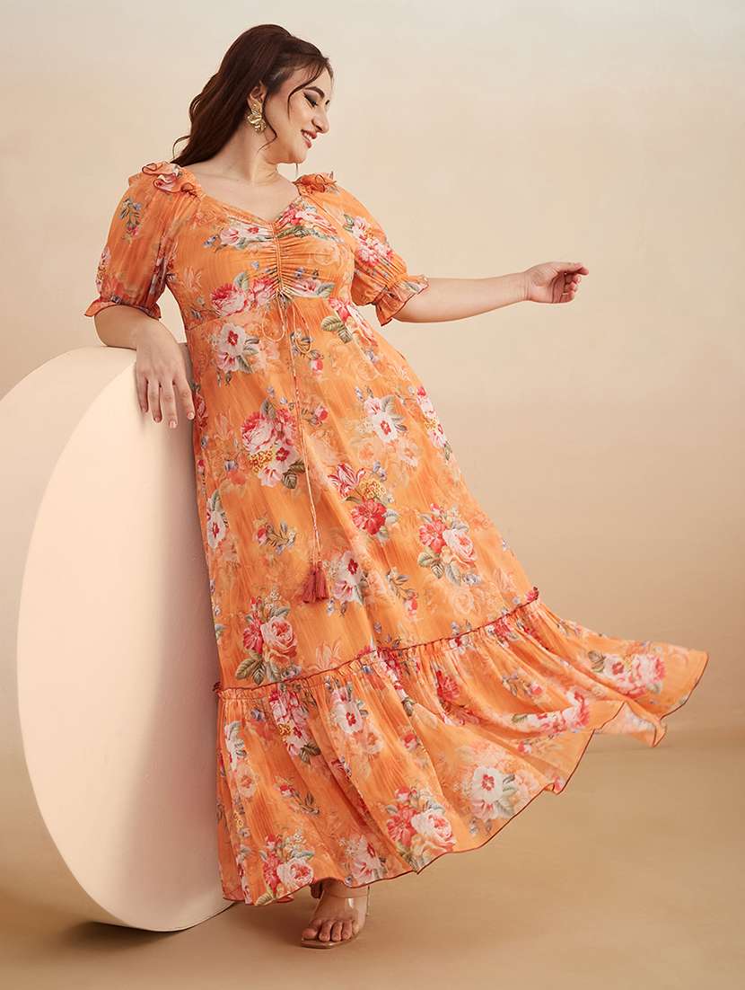women printed sweetheart neck tiered dress