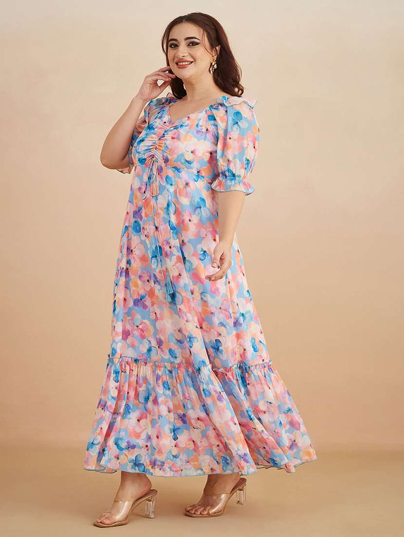 women printed sweetheart neck tiered dress - 22450499 -  Standard Image - 3
