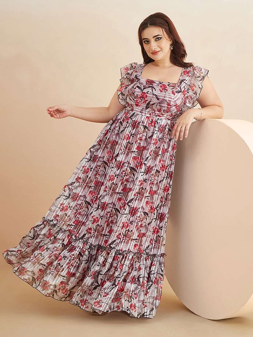 women printed square neck tiered dress