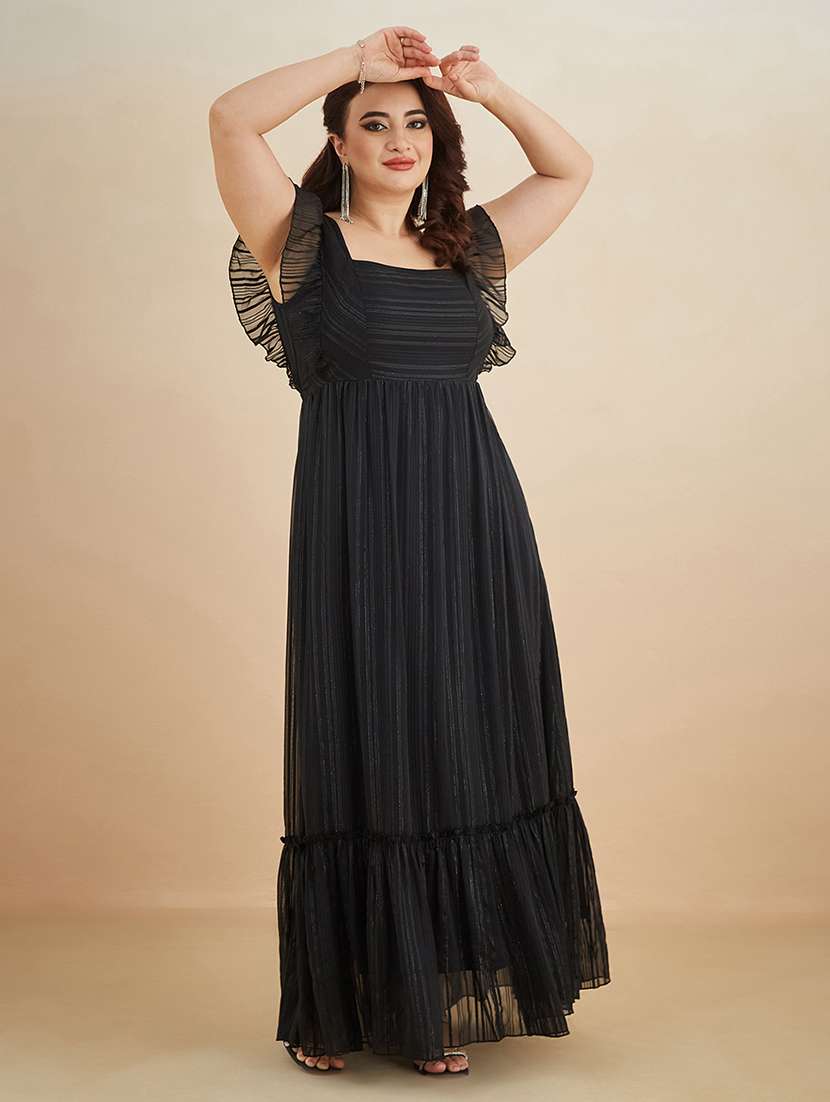 Women Self Design Square Neck Tiered Dress - 22450512 -  Standard Image - 3