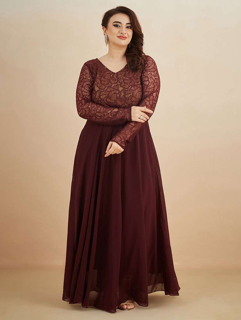 women self design v neck fit and flare dress