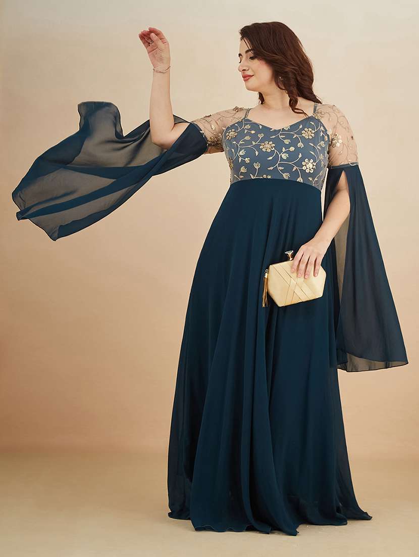 women embroidered sweetheart neck gown