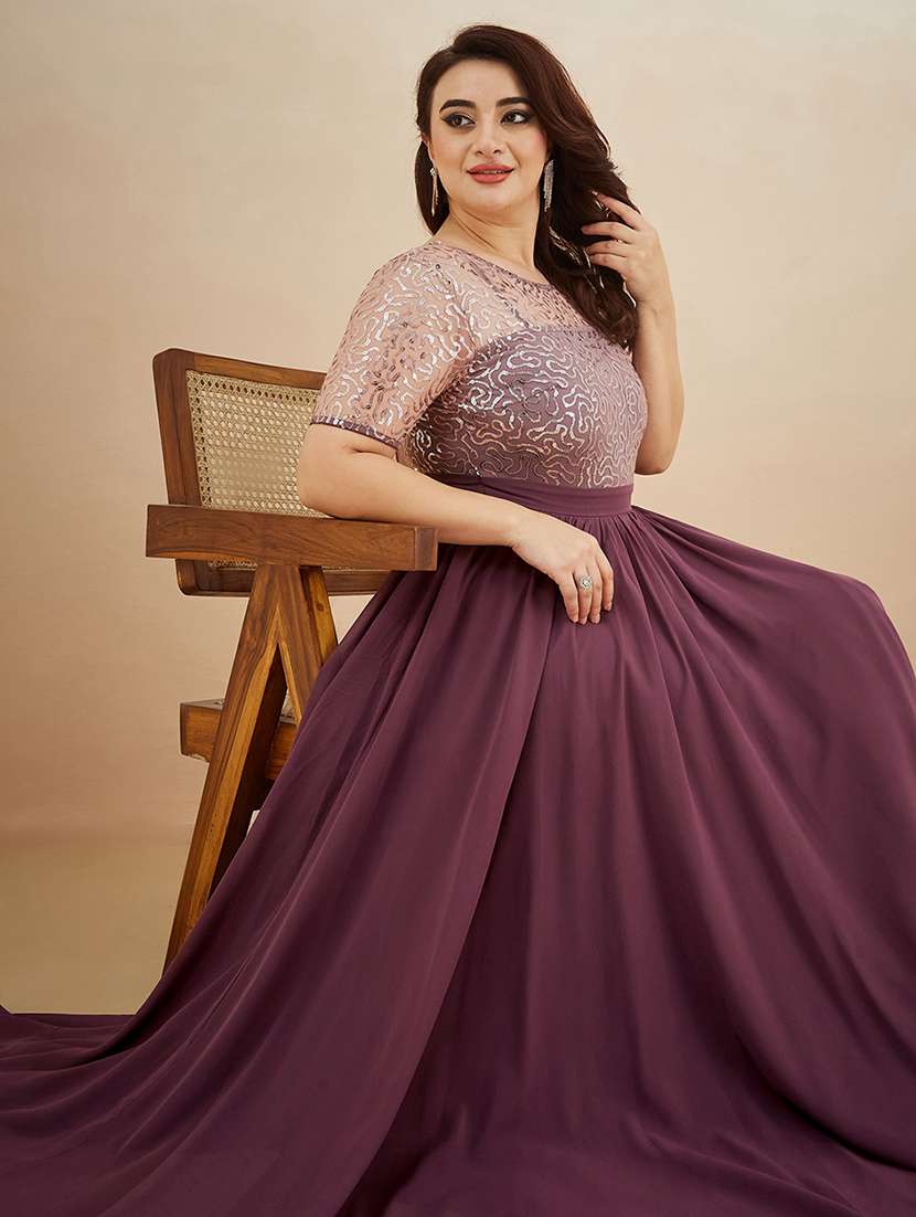 women sequined round neck gown - 22450521 -  Standard Image - 3