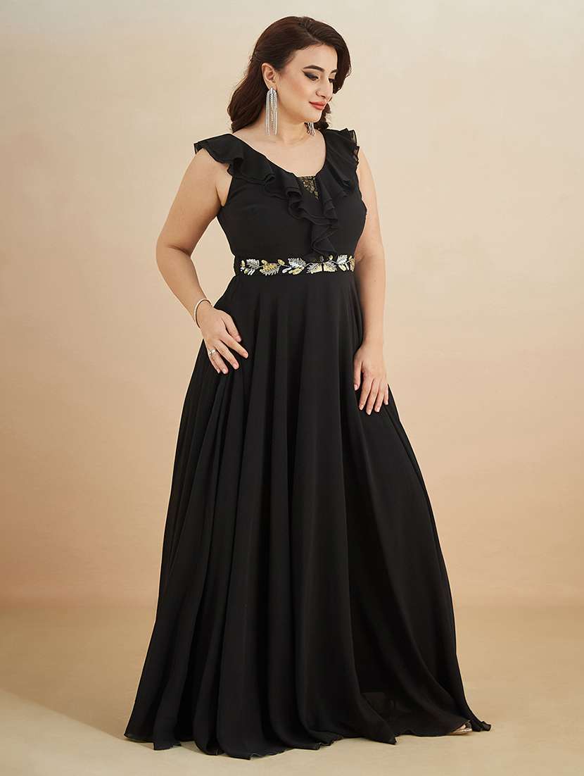 women embroidered sleeveless ruffle detailed gown - 22450523 -  Standard Image - 3