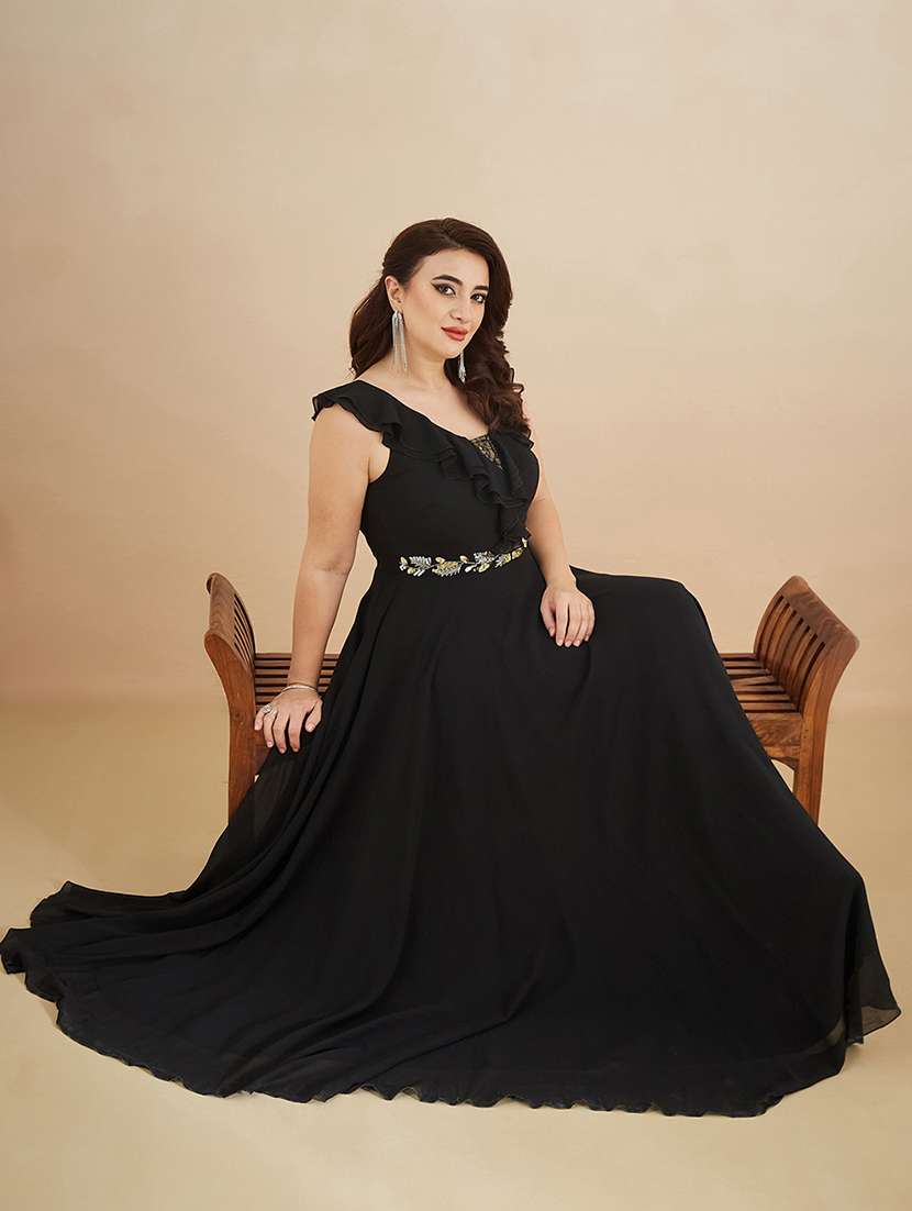 women embroidered sleeveless ruffle detailed gown - 22450523 -  Standard Image - 5