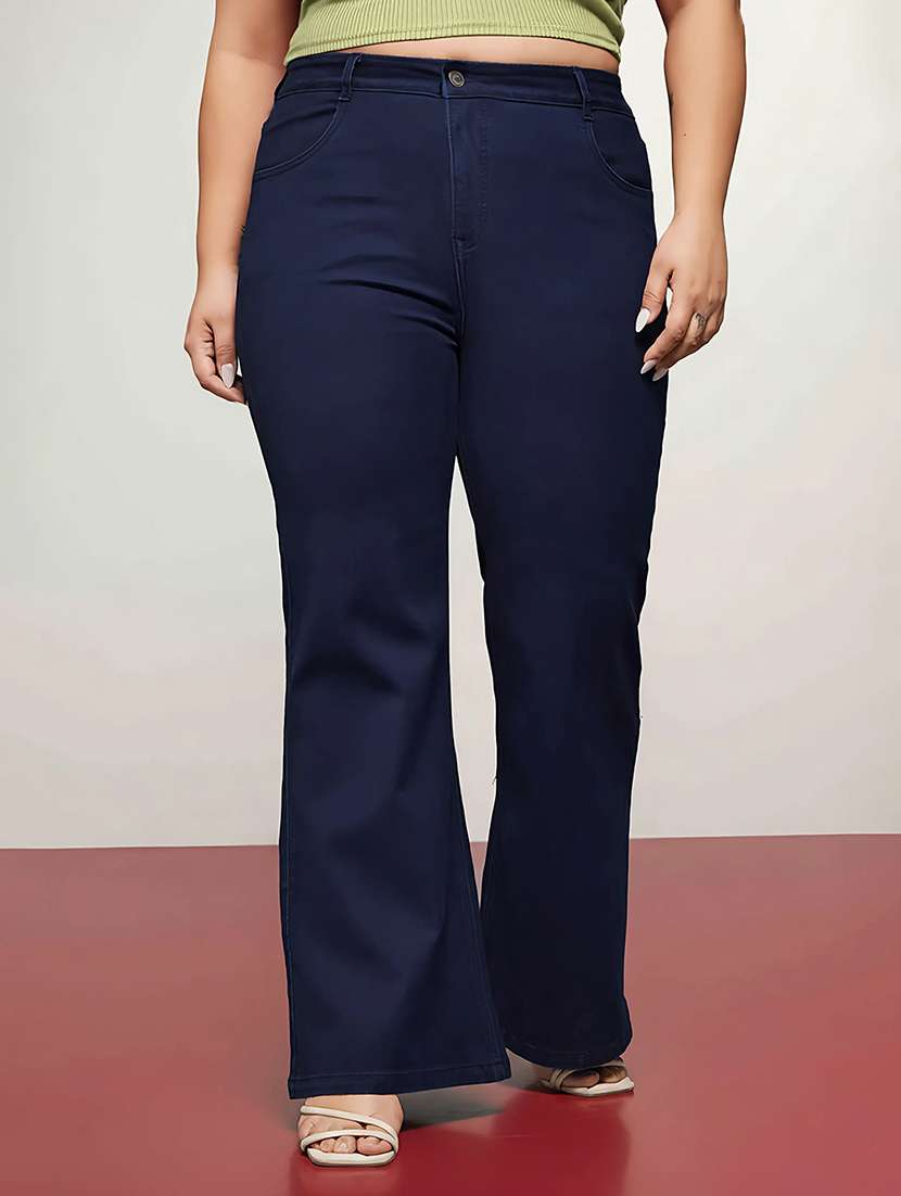 women solid high rise bootcut jean