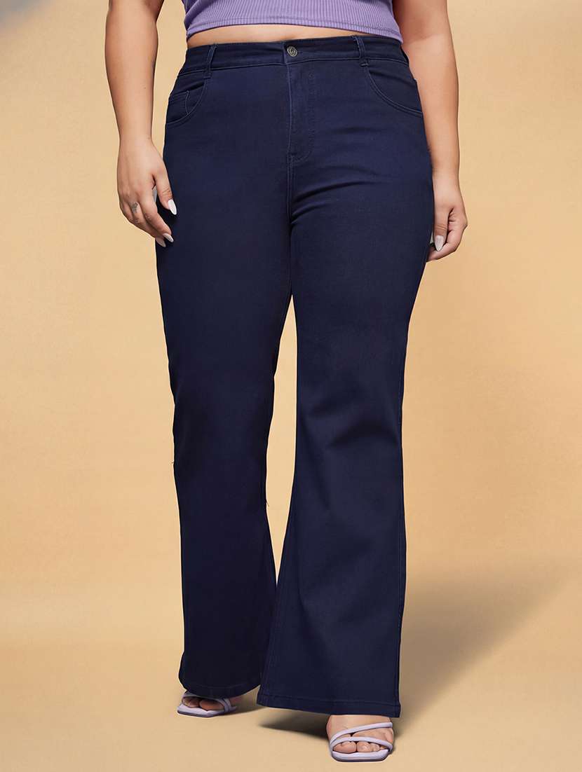 women solid high rise bootcut jean