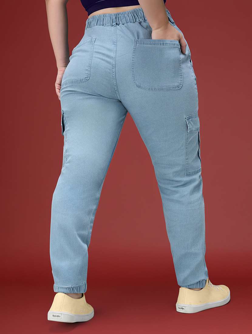 women solid high rise denim cargo jogger - 22450540 -  Standard Image - 3