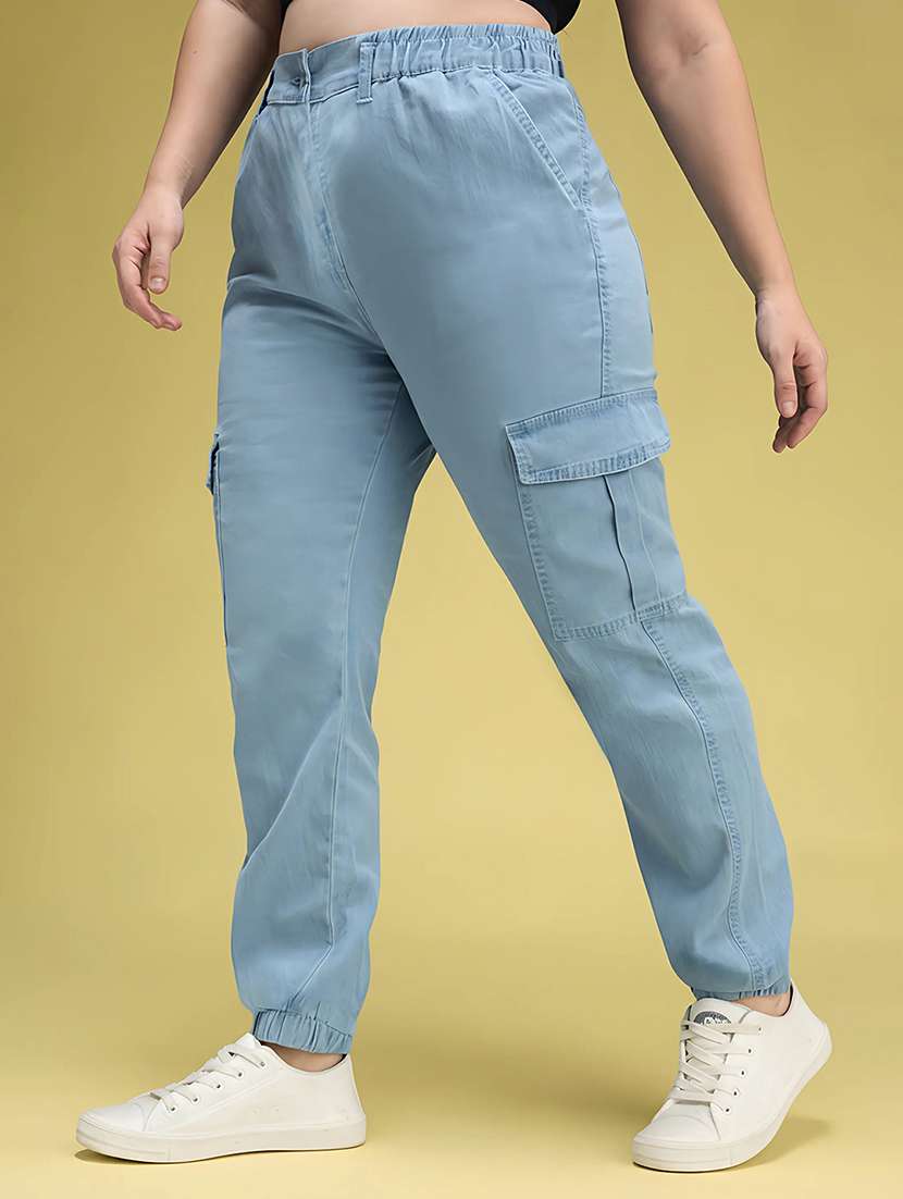 women solid high rise denim cargo  - 22450541 -  Standard Image - 3