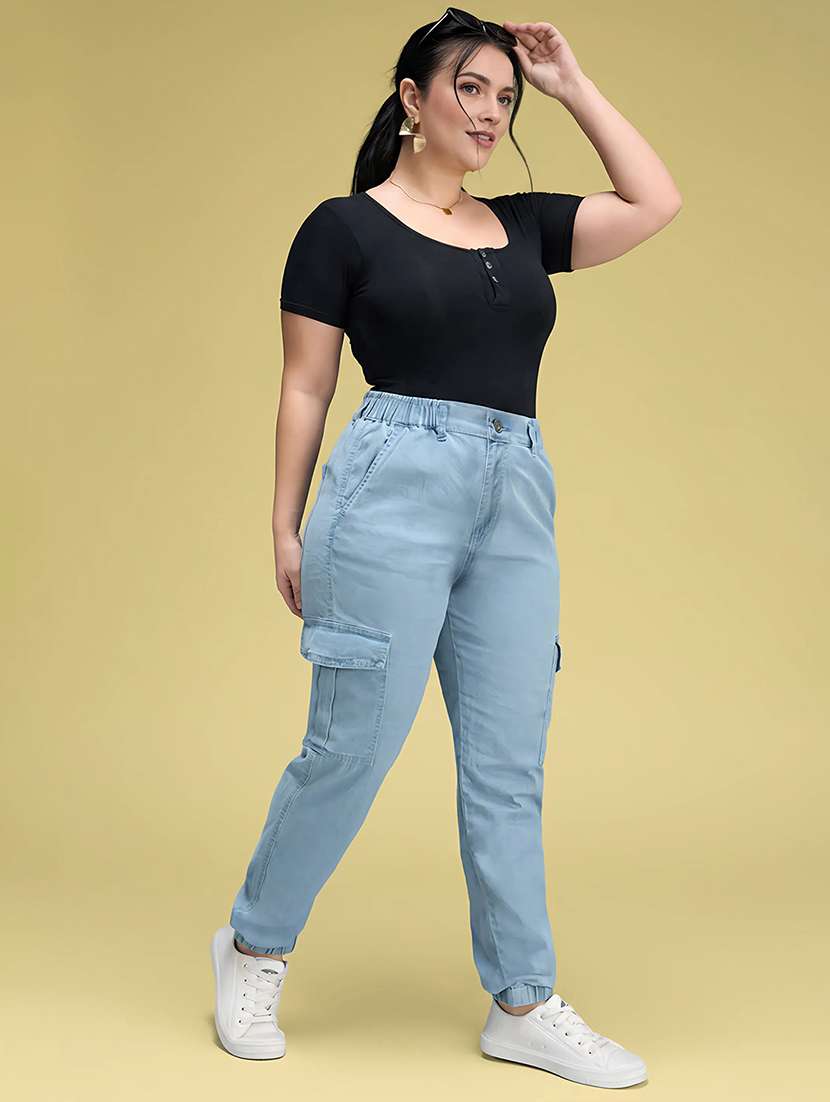 women solid high rise denim cargo  - 22450541 -  Standard Image - 5