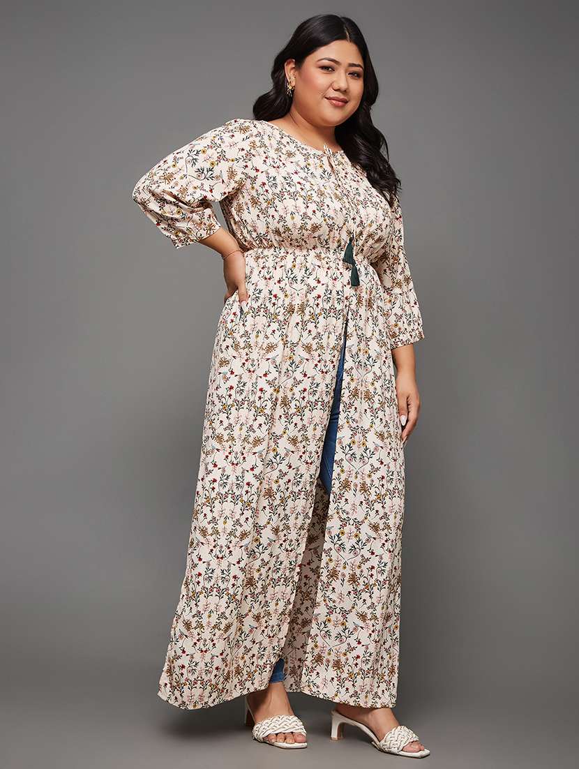 women printed tie up neck front slit tunic - 22450545 -  Standard Image - 3