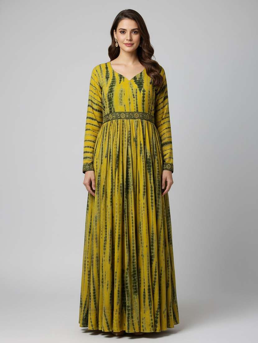 women yellow crepe fit & flare dress