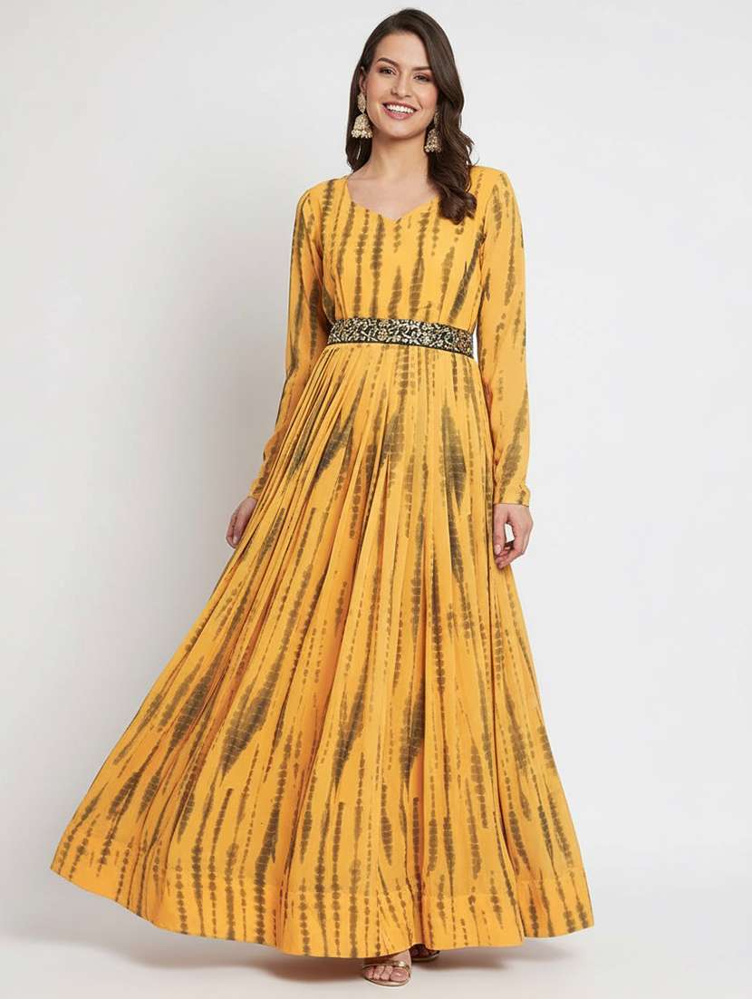 women yellow crepe fit & flare dress