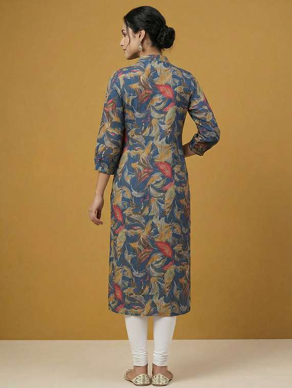 Women Blue Viscose Straight Kurta - 22450660 -  Standard Image - 3