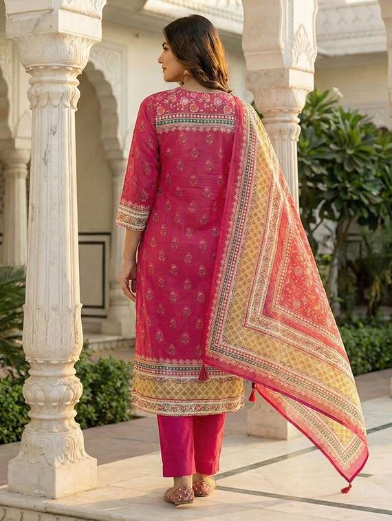 women pink self design  kurta salwar set - 22450874 -  Standard Image - 3