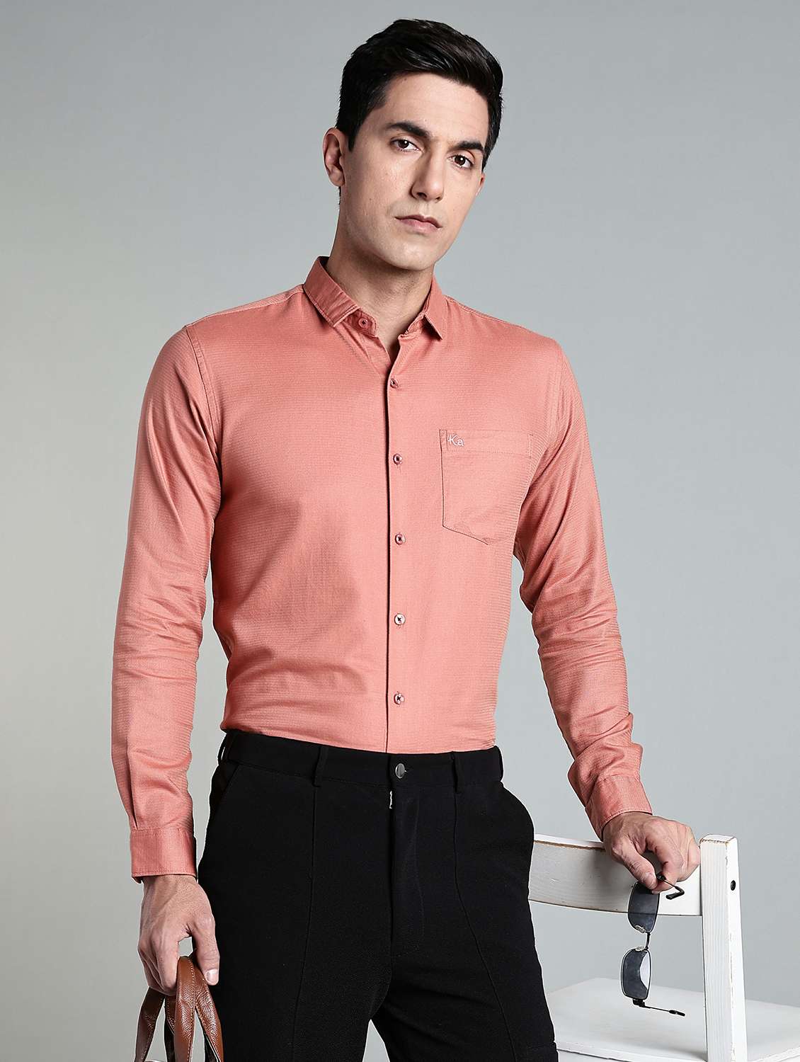 men solid long sleeve slim fit formal shirt