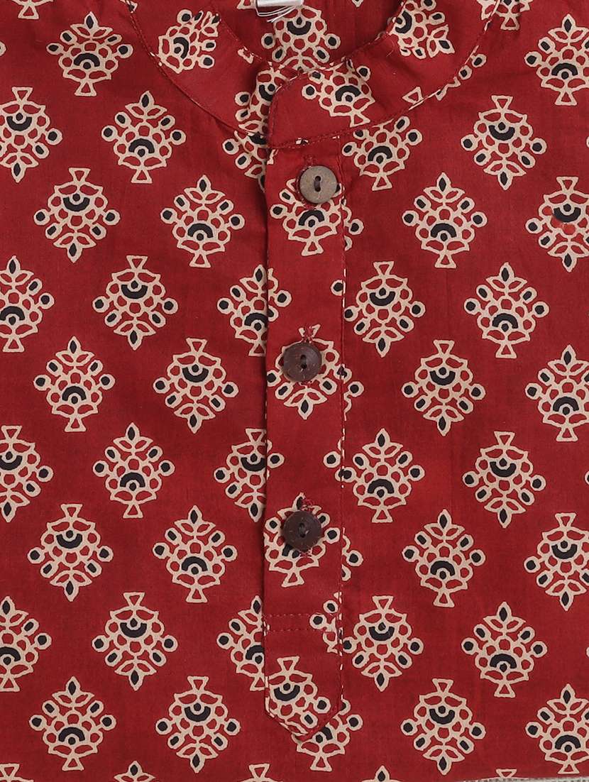 boys printed mandarin neck kurta pyjama set - 22451296 -  Standard Image - 3