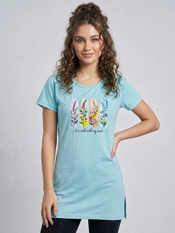 women light blue cotton blend regular t-shirt