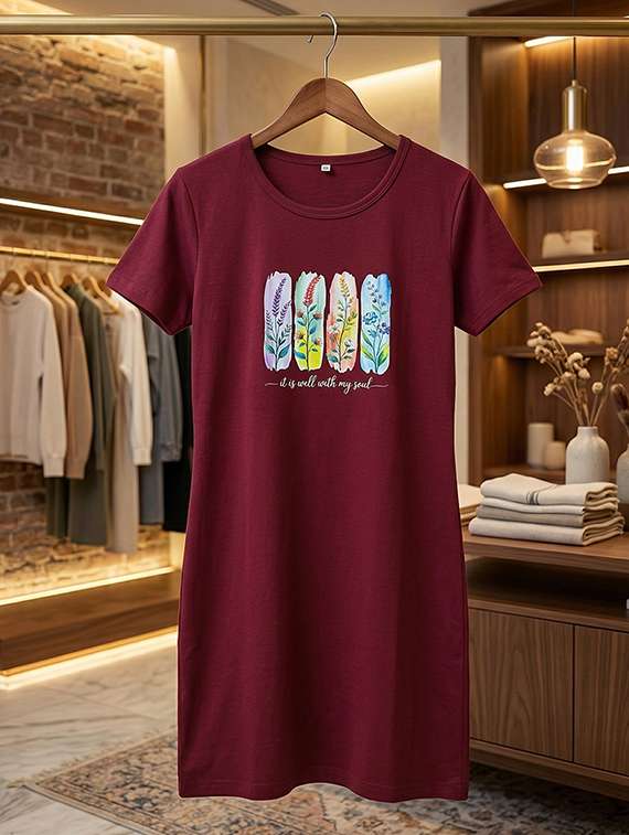 women maroon cotton blend regular t-shirt - 22451379 -  Standard Image - 3