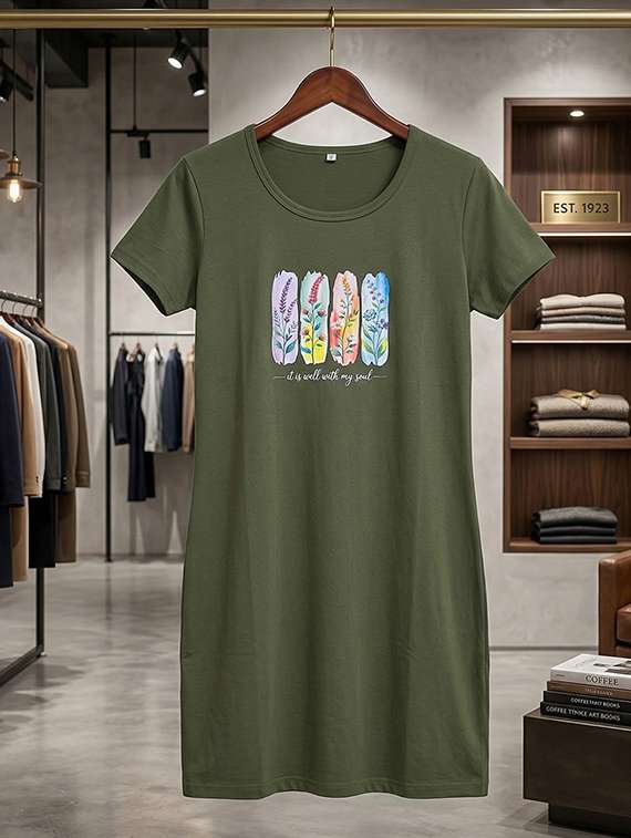 women olive cotton blend regular t-shirt - 22451381 -  Standard Image - 3