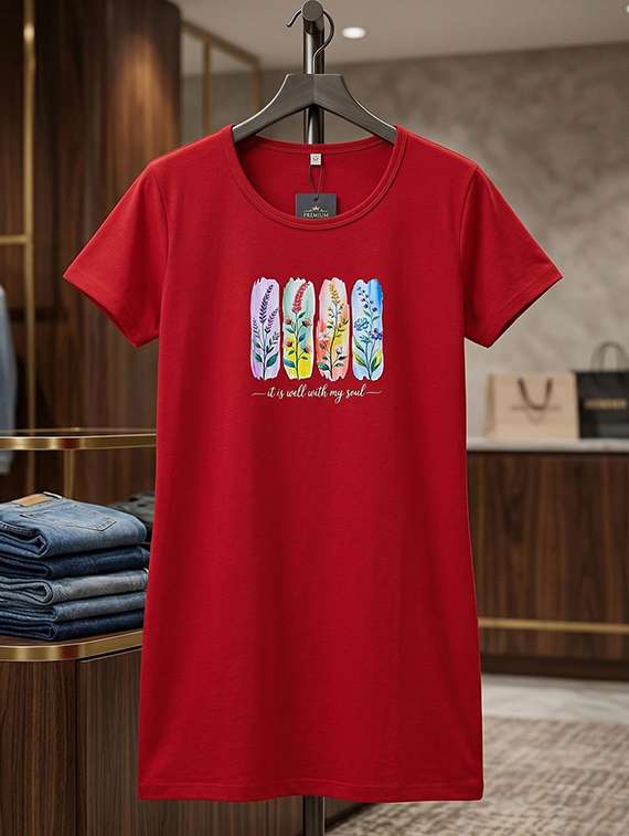 women red cotton blend regular t-shirt - 22451382 -  Standard Image - 3