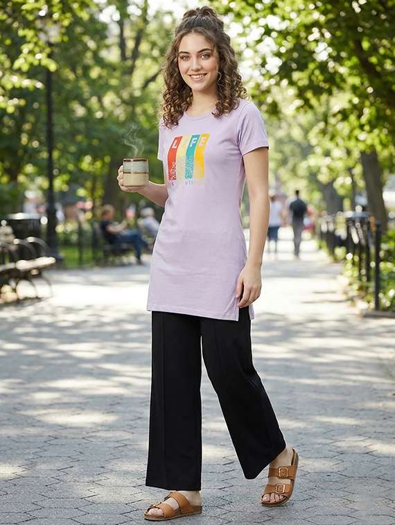 women purple cotton blend regular t-shirt