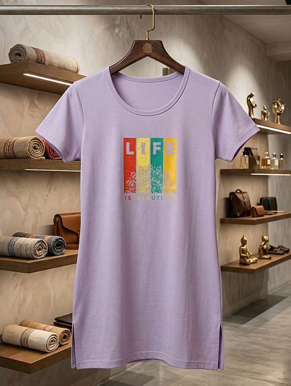 women purple cotton blend regular t-shirt - 22451402 -  Standard Image - 3
