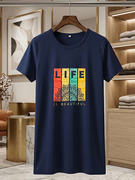 women navy blue cotton blend regular t-shirt - 22451403 -  Standard Image - 3