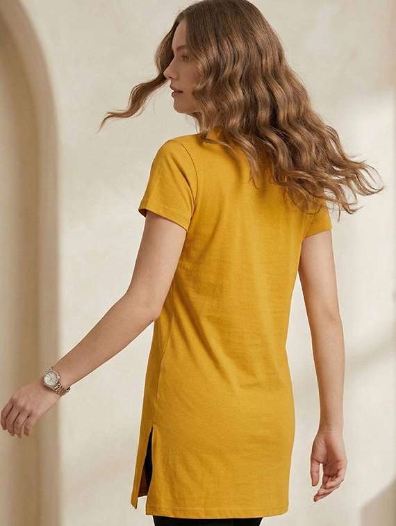 women yellow cotton blend regular t-shirt - 22451424 -  Standard Image - 3