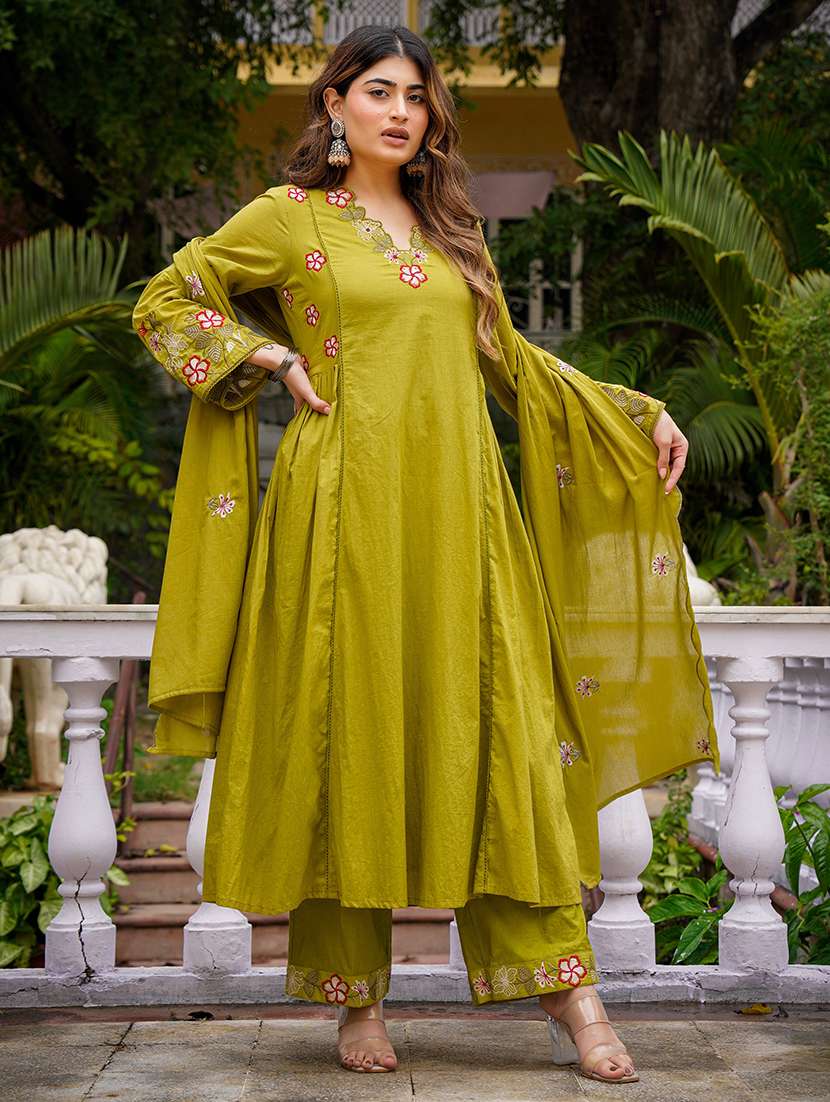 women olive kurta pant set - 22451491 -  Standard Image - 3
