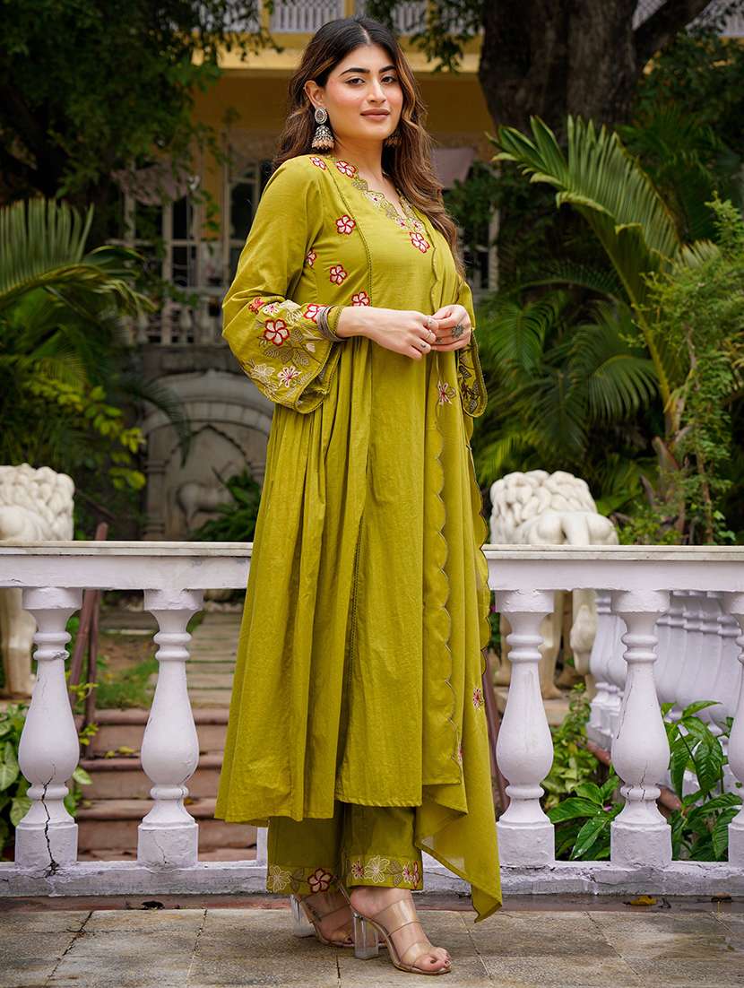 women olive kurta pant set - 22451491 -  Standard Image - 5