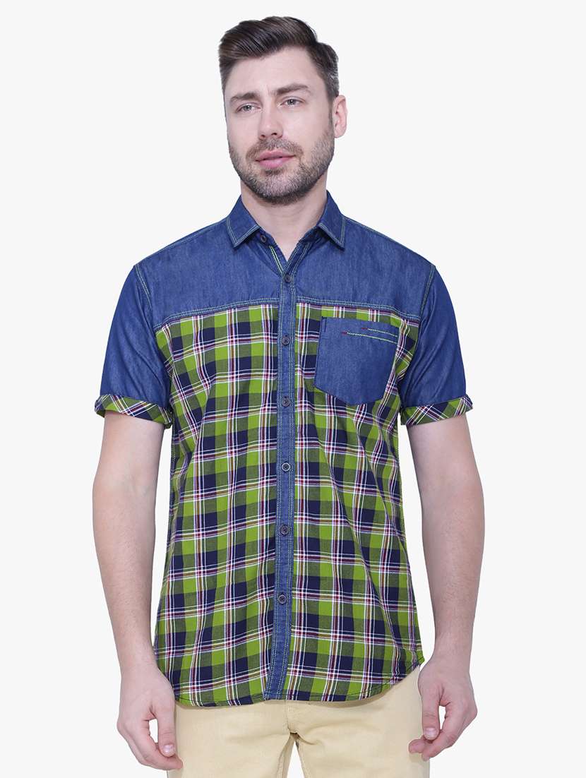 men checkered short sleeve regular fit casual shirt