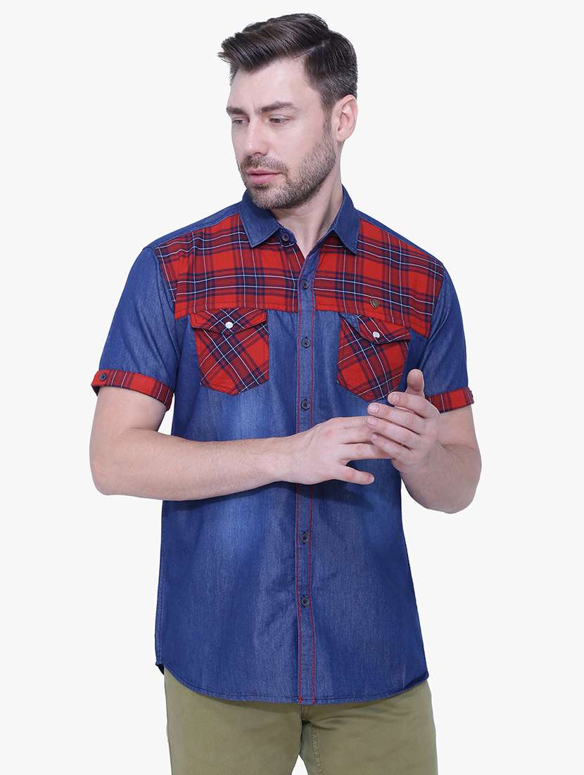 men checkered short sleeve regular fit casual shirt