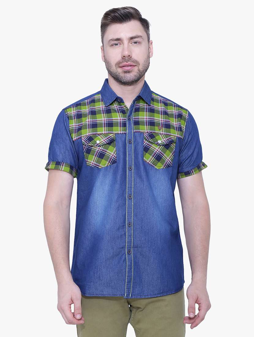 men checkered short sleeve regular fit casual shirt